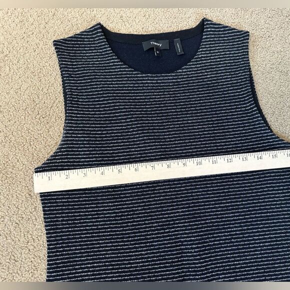 Theory Stretch Wool Midi Dress Koldeen O Noble Stripe In Midnight Size M - Picture 7 of 8